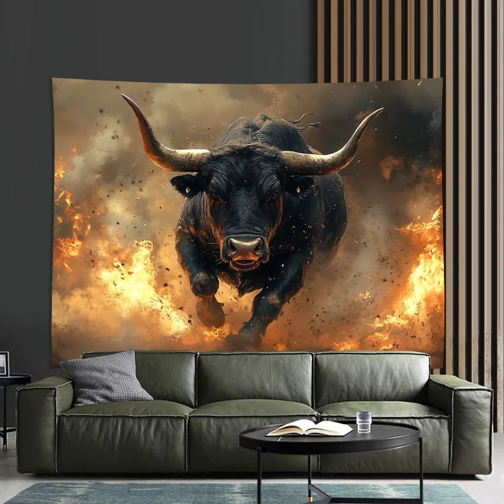 VIKAMA-tapiz de toro salvaje, melena de llama, decoración para sala de estar, estudio, Bar, luz moderna, decoraciones de pared de estilo lujoso