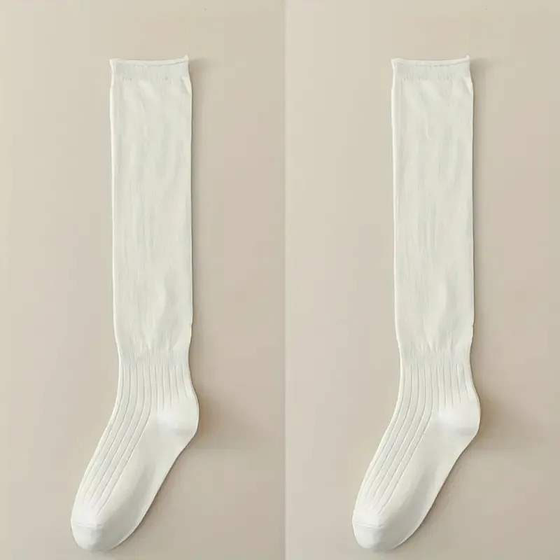 1/5 Paar elegante gerippte Damen einfarbige Wadensocken weich bequem modisch Frühling Herbst Freizeitstiefel Stapelsocken – Detail 12