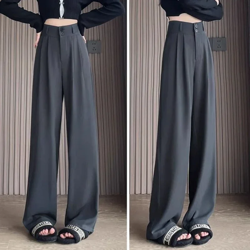 Klassische Koreanische High-Waist Anzughose für Damen, Modische Allround-Arbeitshose, Lässige Weite Gerade Hose für Frauen – Detail 8