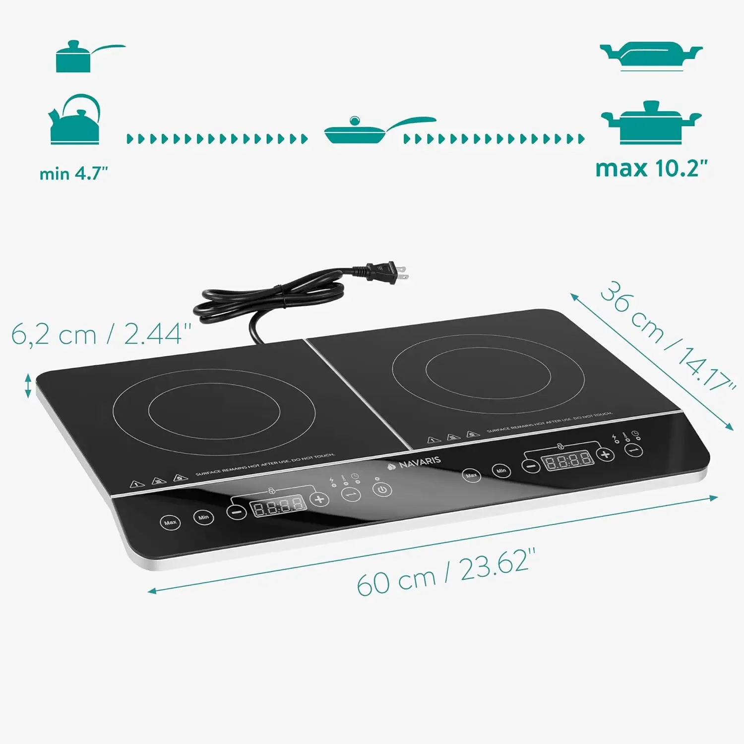 Double Induction Cooktop - Portable Dual Countertop Electric Stove Burner Cook-Top Hot Plate with 2 Hobs for Cooking - 24 x 14 x