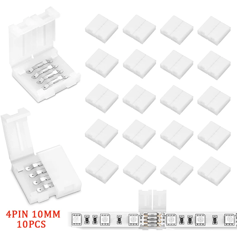 10pcs LED Strip Connector 8mm 10mm 2 Pin 4 Pin 3528 5050 RGB Single Color Solderless PCB Board Wire Free Welding Connectors