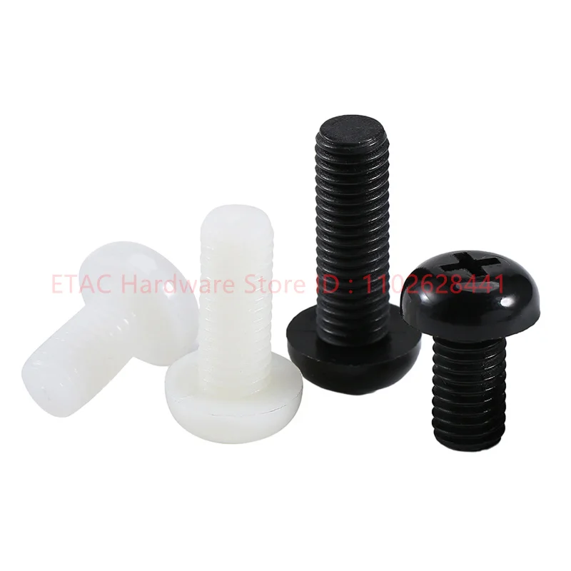 M2 M2.5 M3 M4 M5 M6 M8 Metric Thread Black White Nylon Plastic Phillips Pan Head Cross Round Screw Bolt L= 4-90mm