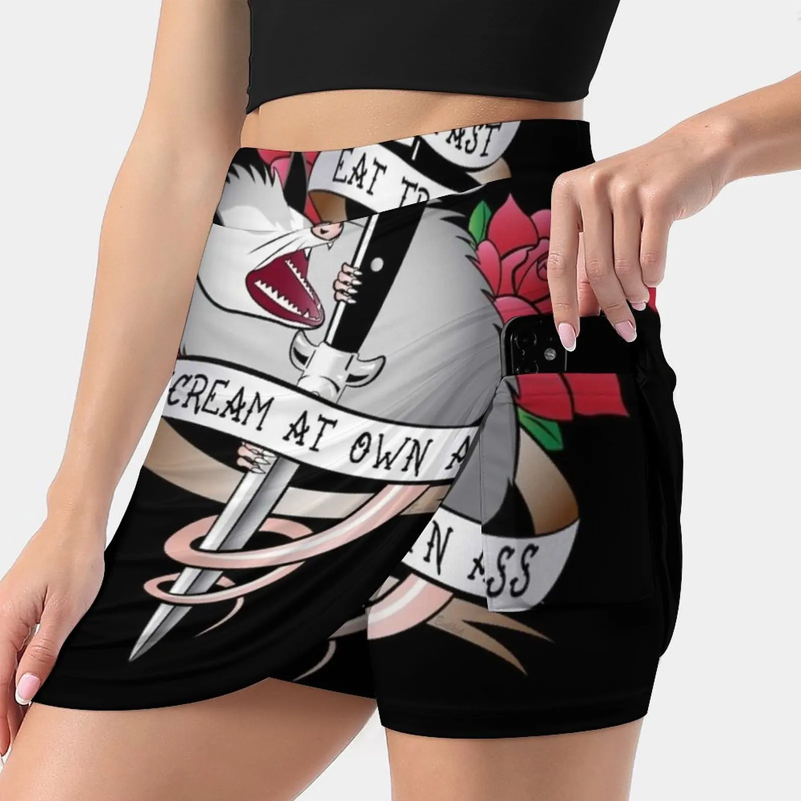 Opossum Tattoo : Live Fast , Eat Trash , Scream At Own Ass. Women's skirt Sport Skort Skirt With Pocket Fashion Korean Style