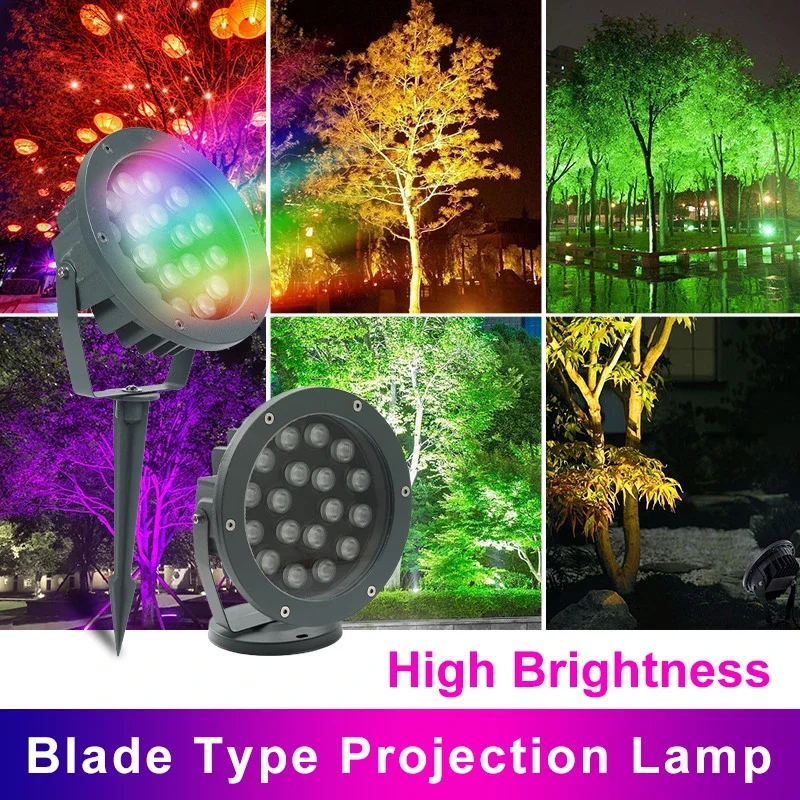 LED Power Flood Light Rainbow Tree Light Outdoor Waterproof Landscape Lamps Ground Shooting Tree Light RGB Solar Garden Lights