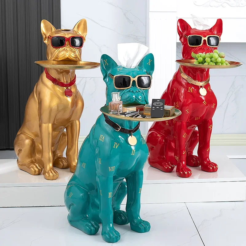 Home Decor Doberman Sculpture Dog Statue Large Floor Tray Storage Ornaments Decorative Animal Coffee Table Art Interior Figurine