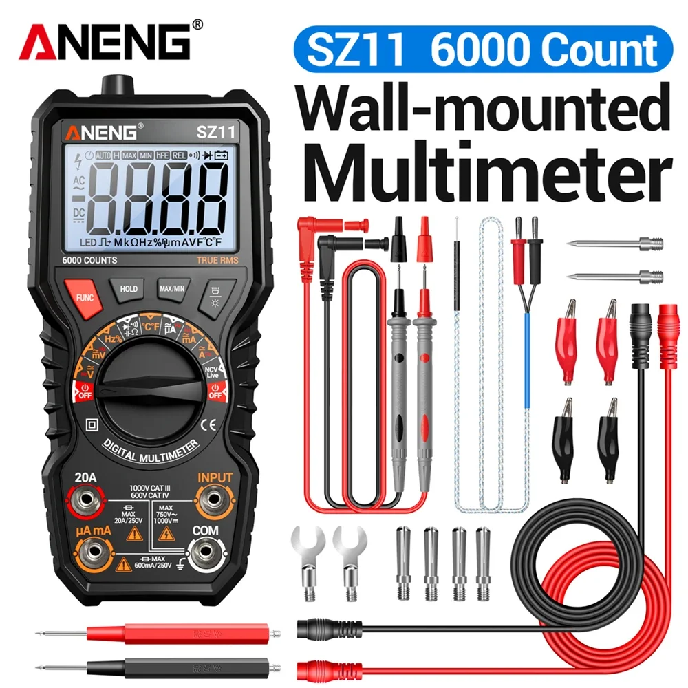 ANENG SZ11 Digital Multimeter 6000 Counts Wall-mounted Tester AC DC Voltage Current NCV Induction Temperature Electrician Repair