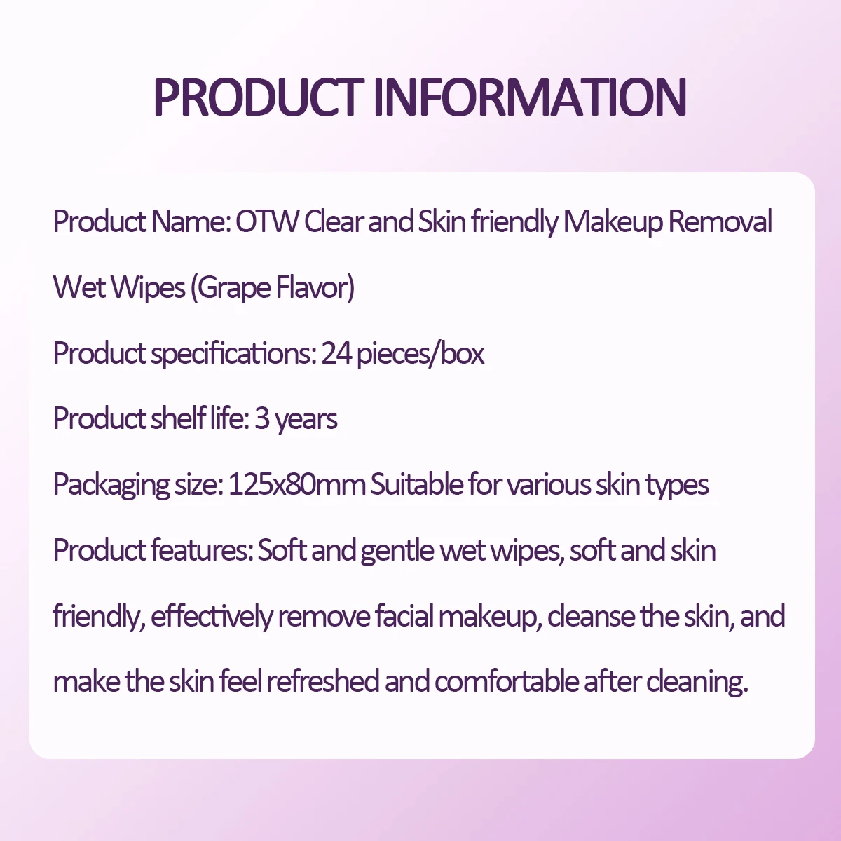 OTW Traubenkern-Make-up-Entfernungstücher sind sanft und nicht fest, geeignet für Augen, Lippen und Gesicht und sind einen tragbaren Make-up-Entferner