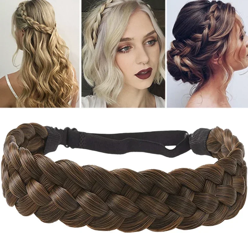 2024 Synthetic Wig Headband Fishtail Braids Hair with Adjustable Belt Plaited Hairband Bohemian Style Women Hairstyle Hairpieces