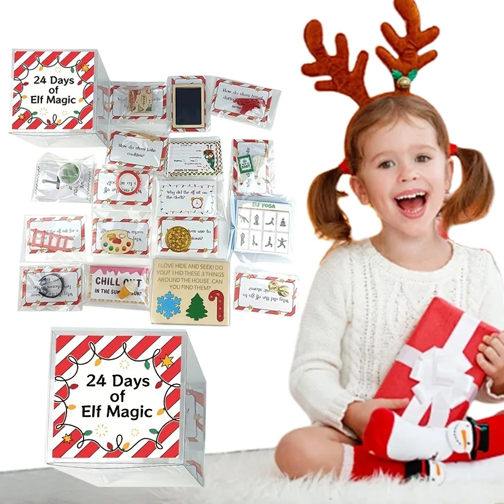 

Christmas 24 Days Elf Kit Elf Adventure Kit 2024 Funny Xmas Countdown Gift Creative Elf Helper Kit for Kids Friends Family