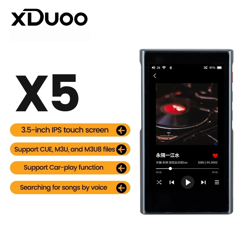 XDUOO X5 HIFI-Musik-Player, tragbar, hochauflösend, verlustfrei, DSD256, PCM384 kHz, Bluetooth-Touchscreen, einstellbar, EQ, USB, DAC, X34005