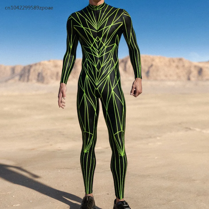 Rave Robot Cosplay Bodysuit para homens, Zentai Suit, Festival Outfit, Catsuit com zíper frontal, Punk Catsuit, Morphsuit Party Clothes