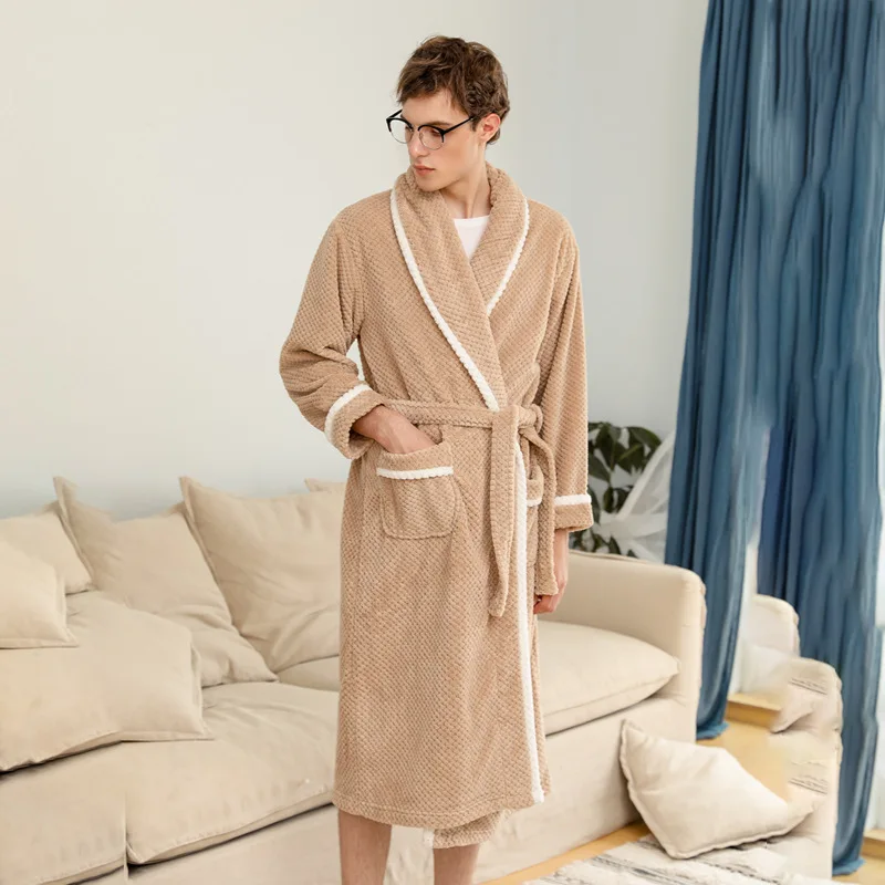 Warm Autumn Winter Coral Fleece Couple Night Gown Men's Flannel Bathrobe Thicken Women's Sleepwear Plus Velvet Kimono Robe