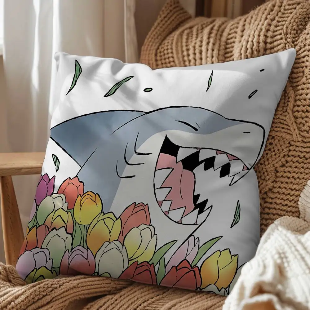 Cartoon zoo Shark Jeff land Pillow Case Anti-dustmite Pillowcase Invisible zipper silky short plush Sofa cushion cover