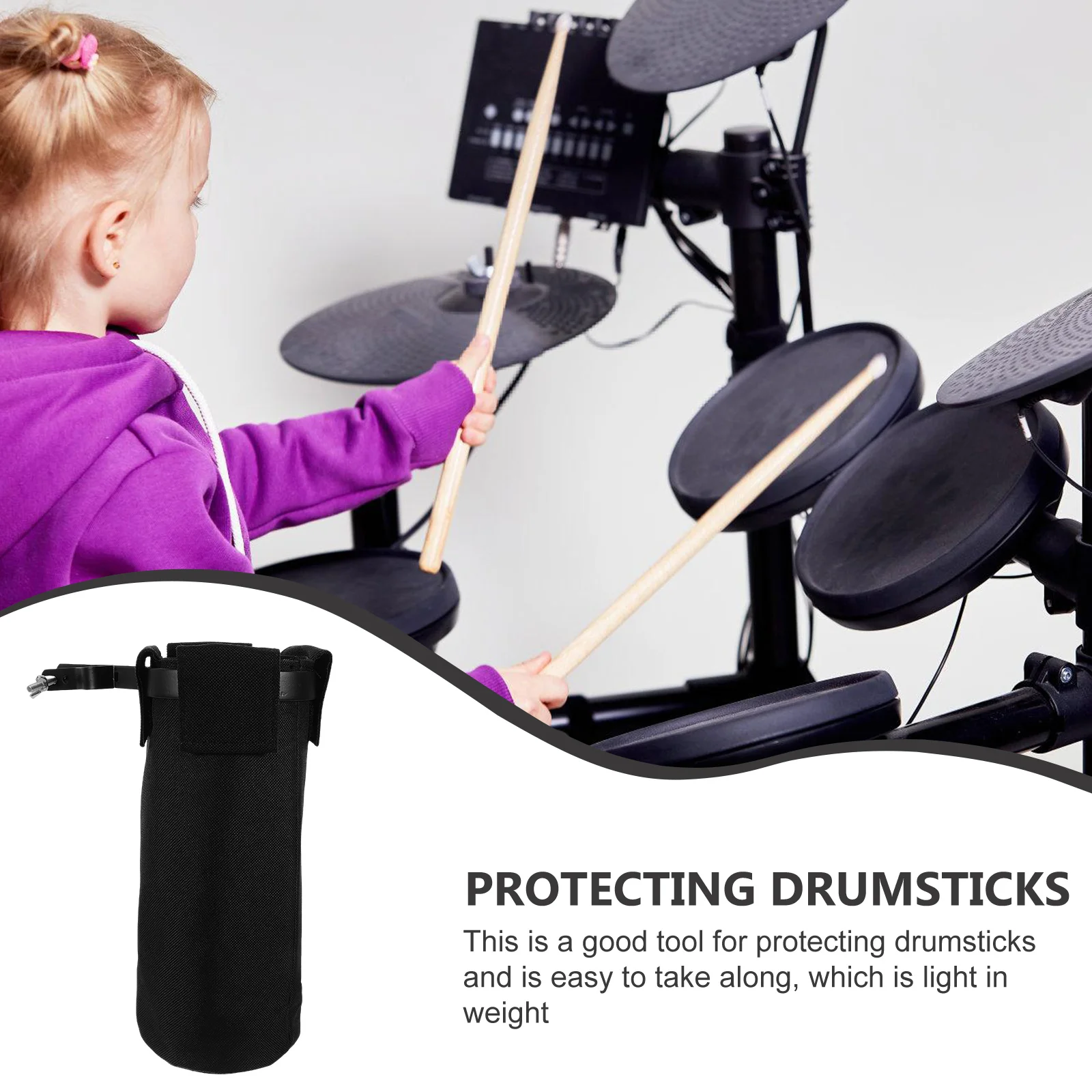 

Drumstick Bag Stick Storage Pouch Heavy Oxford Fabric Portable Drum Mallets Holder Strap Clamp Black for Drum Accessories