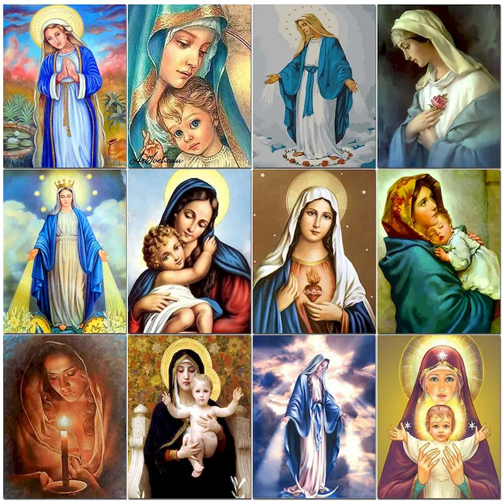 PhotoCustom DIY Crafts Painting By Numbers Kits The Virgin Mary Figure Picture By Number Hand Painted Acrylic Paint Home Decor