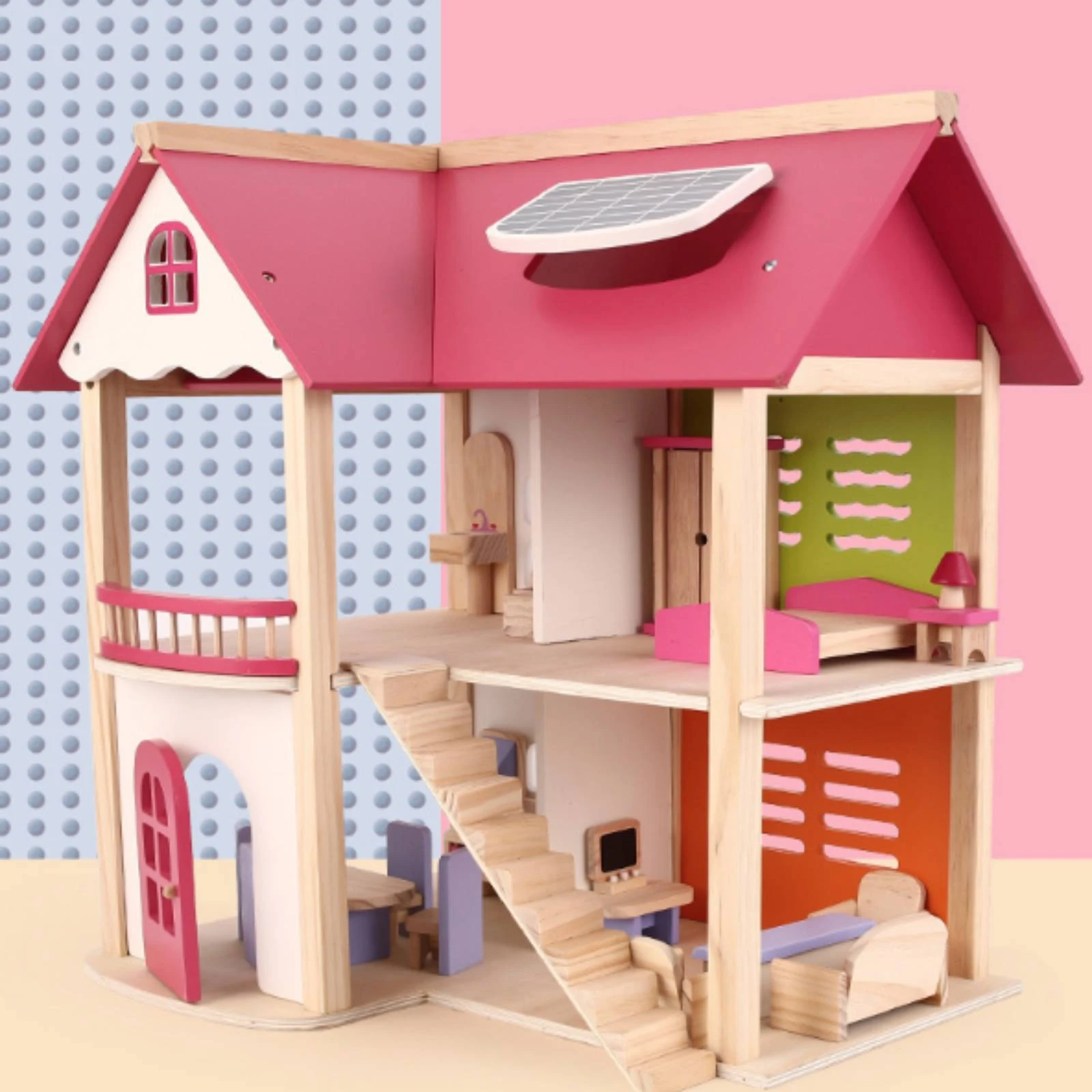 Wooden Dollhouse Window Cutouts Open-Frame Dollhouse Kids Toy Decorative Backboard for Children