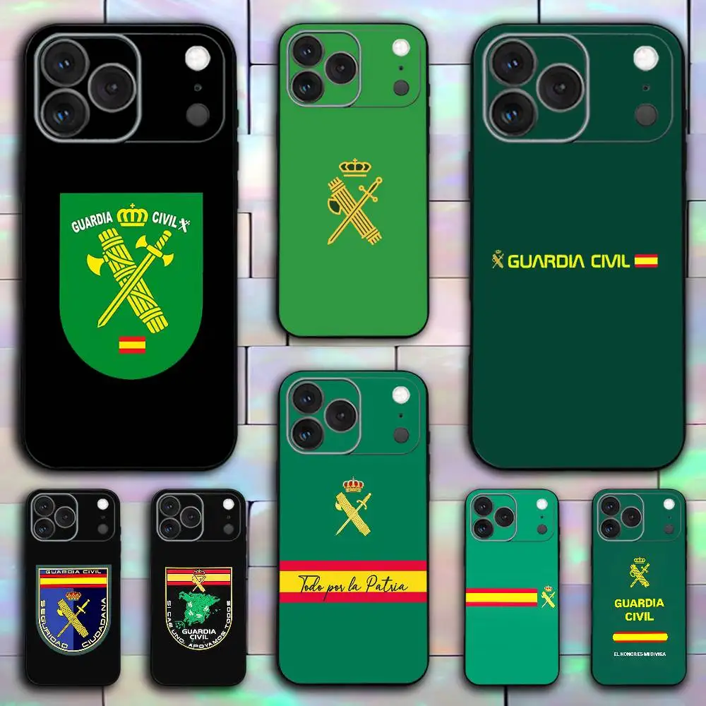 

Spanish Guard Civil Emblem For iPhone 17,16,15,14,13,12,11,Pro,X,XS,Max,XR,Plus,Mini Soft Silicone Phone Case Black Shockproof