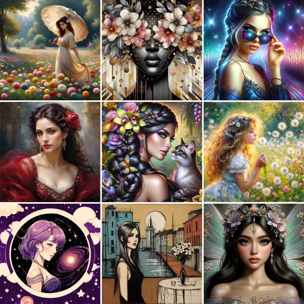 

Portrait Girl Flowers Printed Canvas Cross Stitch Patterns Embroidery Painting Handiwork Hobby Sewing Room Decor Sales Wholesale