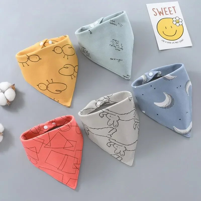 5pcs Baby Bibs Waterproof Pure Cotton Bilayer Saliva Towel Triangle Scarf Newborn Boys Girls Absorbent Cloth Bib Saliva Scarf