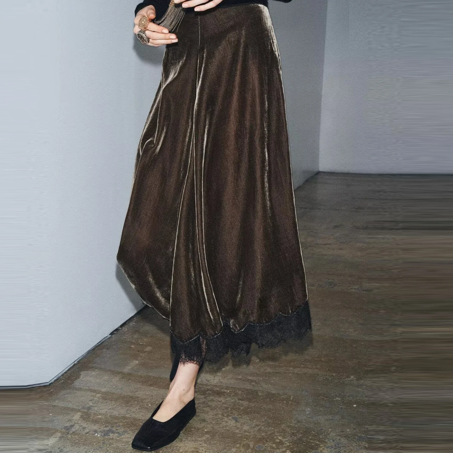 Elegant High Waist Lace Dress Women's Fashion Autumn 2025 ZADATA Brand Casual Scene A-Line Skirt Standard Fit Other Material