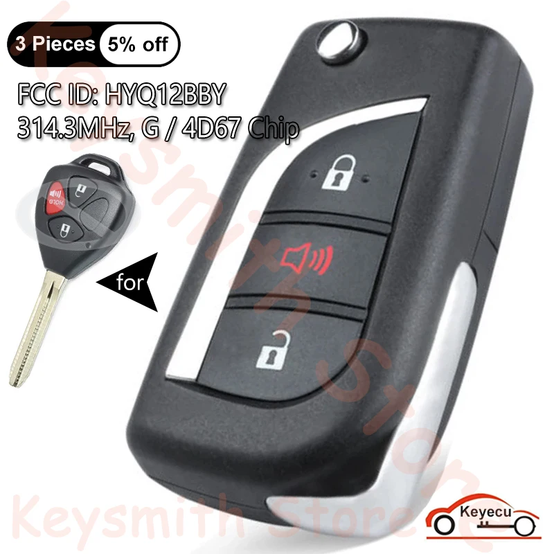 

KEYECU 3 Buttons 314.3MHz G 4D67 Chip for Toyota RAV4 4Runner Yaris for Scion xB Auto Upgraded Flip Remote Key Fob FCC# HYQ12BBY