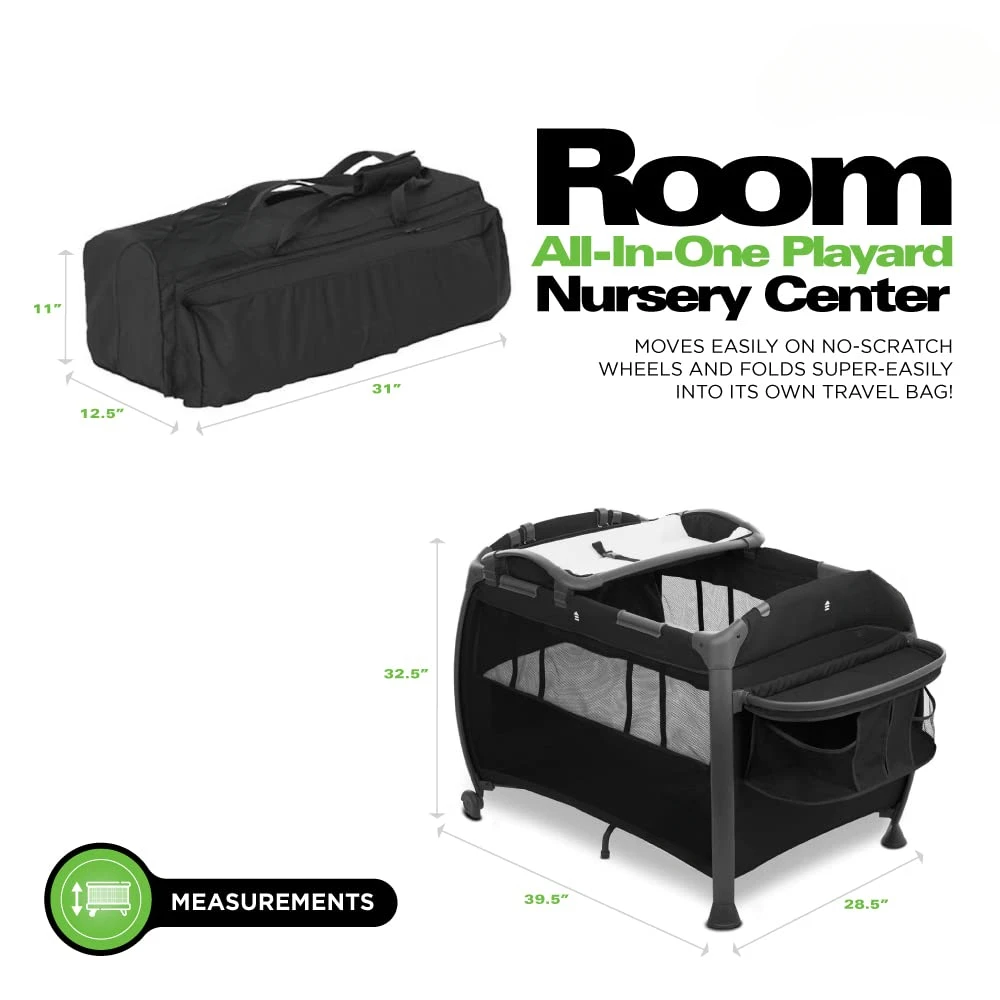 Room-Playard, Nursery Center, Bassinet, Changing-Table, Black