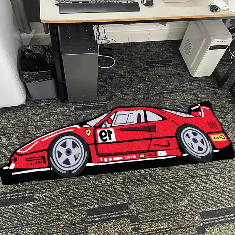 VIKAMA Racing Car Red Rug Soft, Non-Slip Bedside Rug For Bedrooms Hallway And Living Room Floor Mat Creative Home Decor