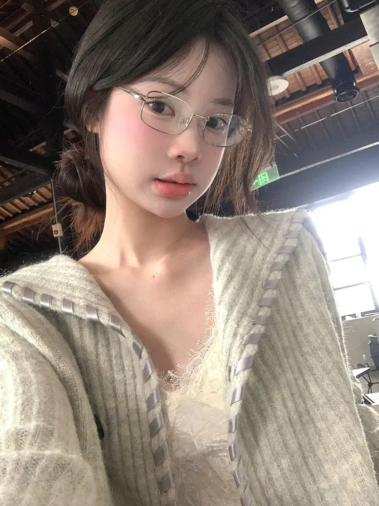 

Ladies' Knitted Open Cardigan Long Sve Loose Fit Turn-down Collar Casual Sle Autumn Faion ly Reduction Versatile Top