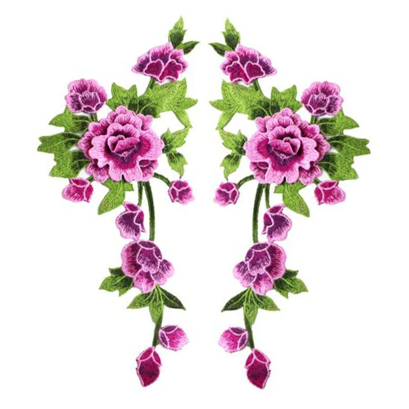 1 Paar mehrfarbige, mit Blumen bestickte Aufnäher für Kleidung, Hochzeit, Taschen, Zubehör, Applikation, DIY, Nähen, Reparatur 15 x 35,2 cm – Detail 7