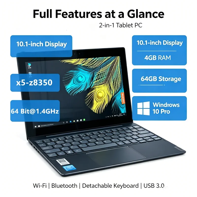 X5-Z8350 CPU 1280*800 IPS 10.1 Inch 4GB RAM 64GB ROM Window 10 Pro System Intel Tablet PC for Students & Business Office Work
