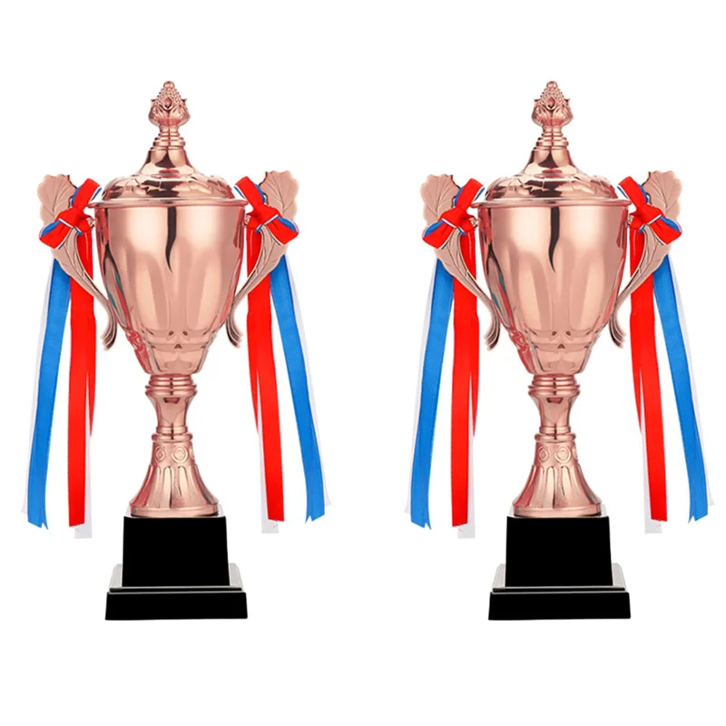 

B48B-2Pcs 11.8 Inch Copper Trophy Cup For Sports Meeting Competitions Soccer Winner Team Awards