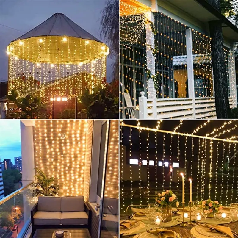 LED Solar Curtain Light Outdoor Waterproof Solar Fairy Garland String Light Pavilion Garden Party Holiday Christmas Decor Lights