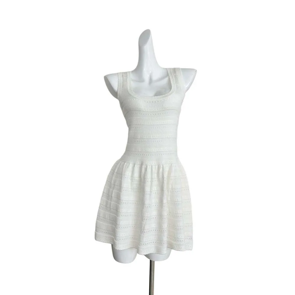 

Slim Fit Women Knitted Dress U Neck A-line Short Slim Skirts Ins Fashion Elegant Sleeveless Dresses Spring Summer