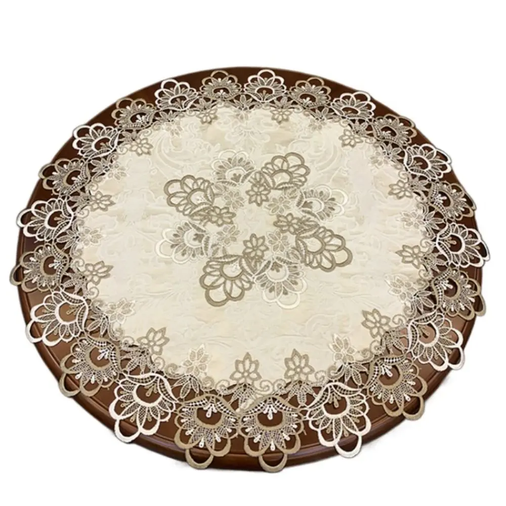 

Modern Round Banquet Decoration Antifouling Wedding Lace Fabric Table Cover Tablecloth Table Runner Embroidered Tablecloth