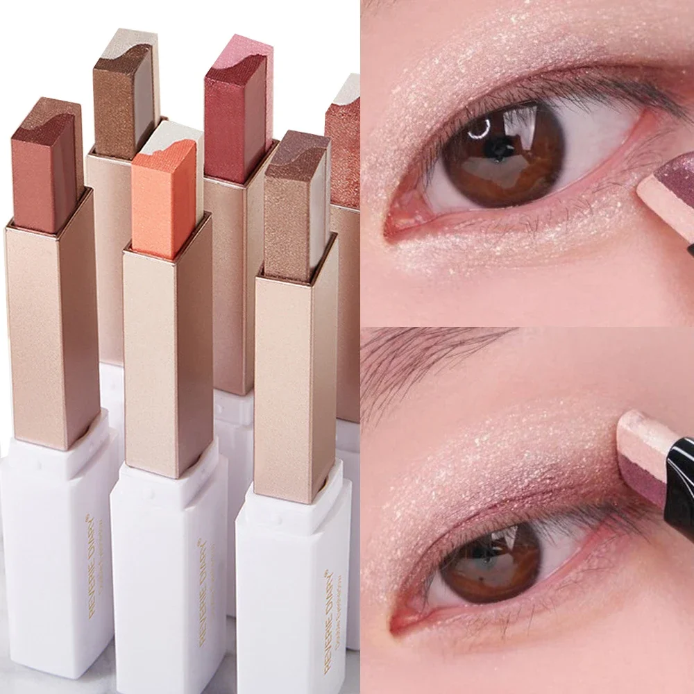 Barra de sombra de ojos con brillo de doble Color, 6 colores, mate, maquillaje, resistente al agua, Bicolor, brillo, cosméticos, herramientas de maquillaje de belleza