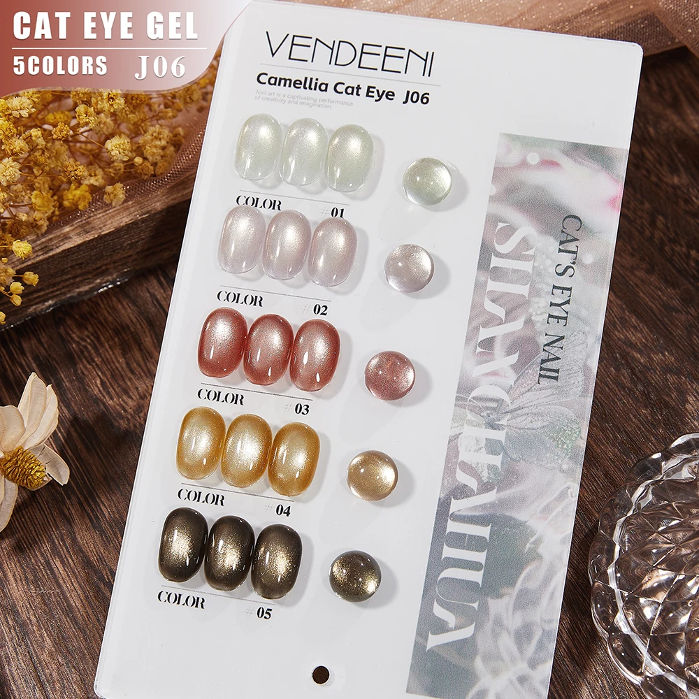 Vendeeni 5 Colors Crystal Cat Eye Gel Nail Polish Set Magnetic UV Soak Off Gel Lacquer Cat Eye Nail Art Gel Varnish With Display