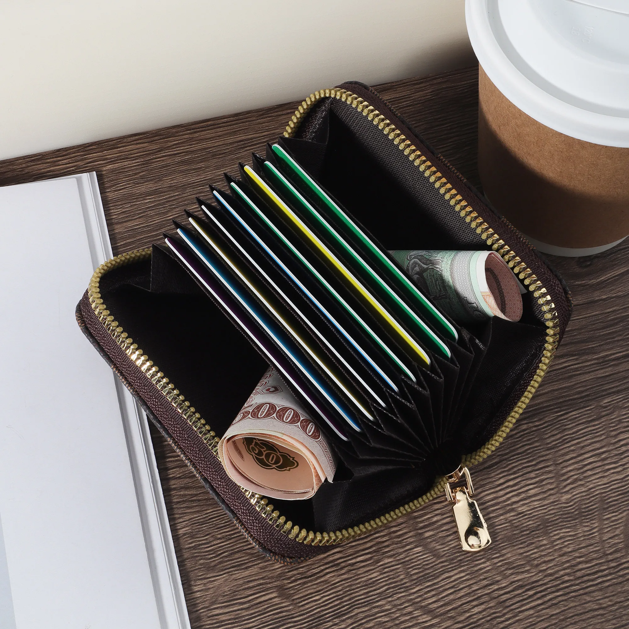 Carteira de cartão de crédito para mulheres, Zipper Around Coin Wallet, Case Holder, nova moda