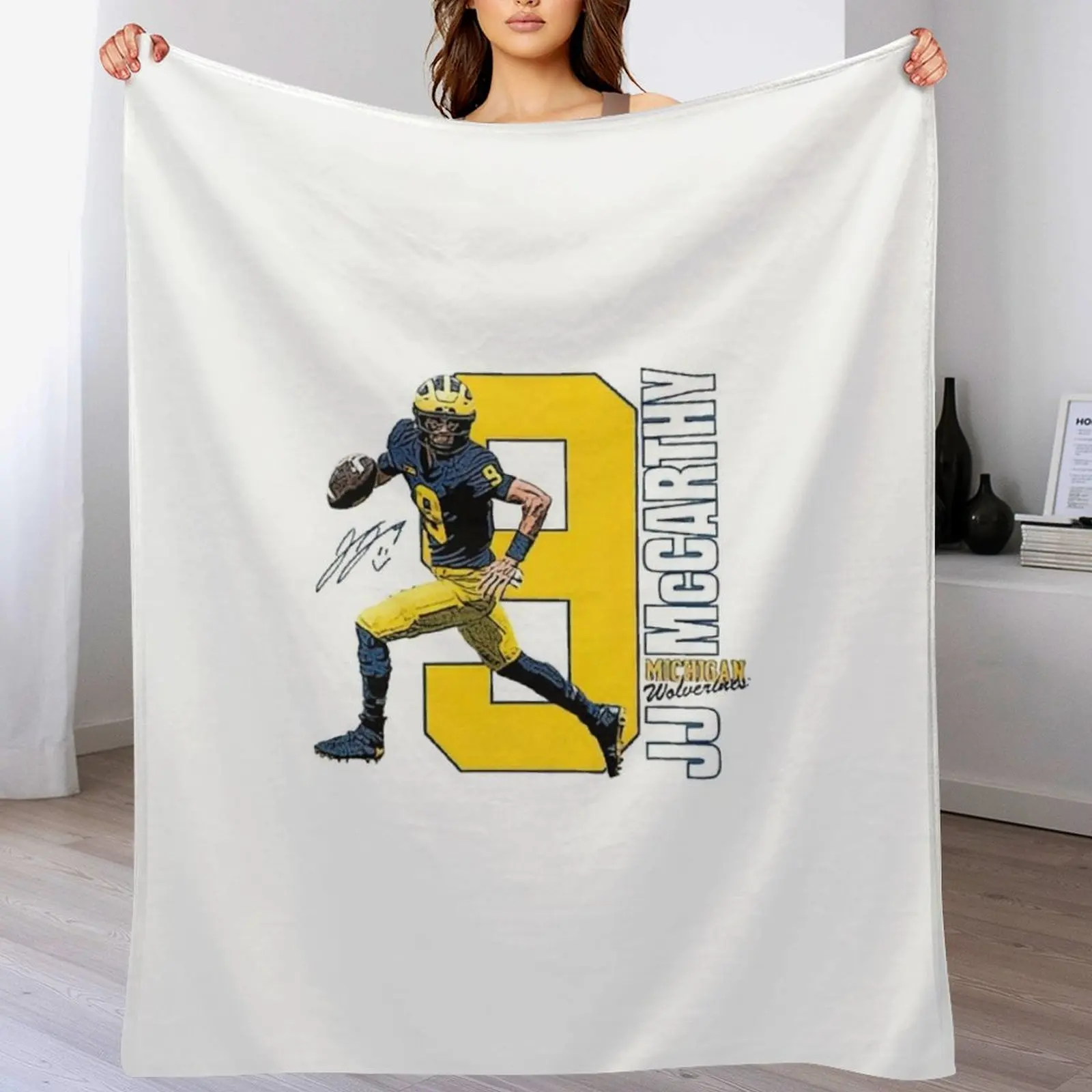 

Valiant University of Michigan Football Gray JJ McCarthy Throw Blanket Faux Fur Soft Warm Blanket for Bed