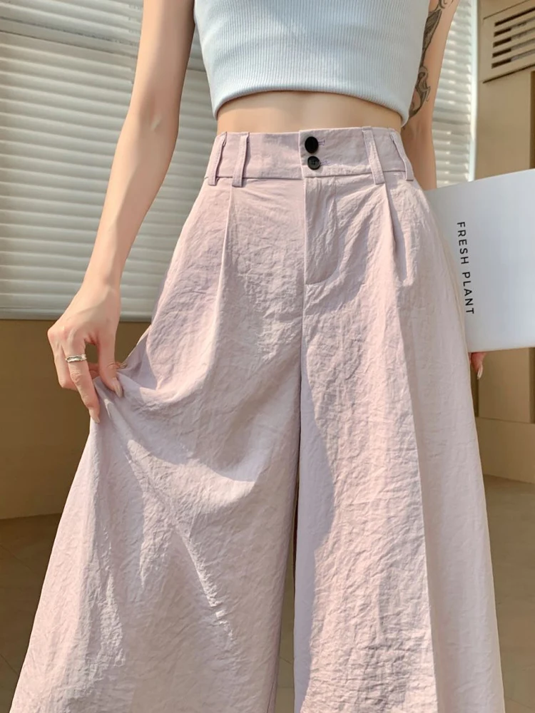 

Spring Summer Black Beige High Waisted Wide Leg Pant Women's Minimalist Pink Straight Pleated Trousers Casual Popular Versatile