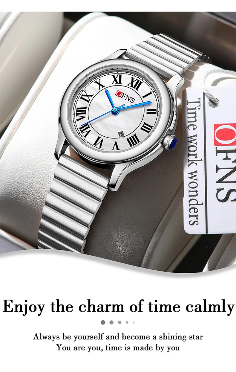 OFNS 1551 여성용 쿼츠 시계, 레트로 달력, 방수, 심플한 작은 다이얼 손목시계, 패션