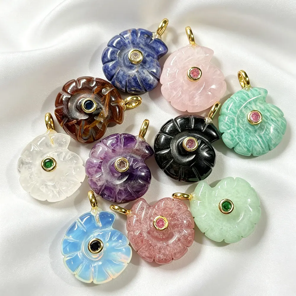 Snail Shape Natural Gem Stone Crystal Pendants for Woman Gold Color Animal Charms Amethysts Pink Quaratz Jewellery Making x462 - view 2