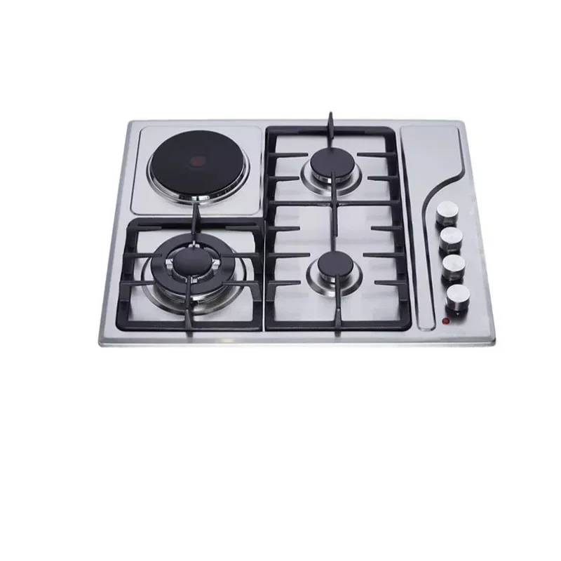 Built-in Stainless Steel Gas Electric Cooktop 4 Burner Hob 3 Gas +1 Ceramic Hot Plate Combo Stove for Home Kitchen