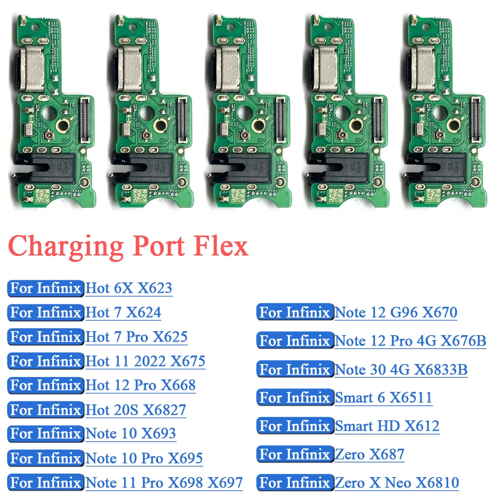 

USB Charging Dock Port Board Conntector Flex Cable For Infinix Hot 6X 7 Pro 11 12 20S Note 10 11 12 30 Smart 6 HD Zero 8 X Neo