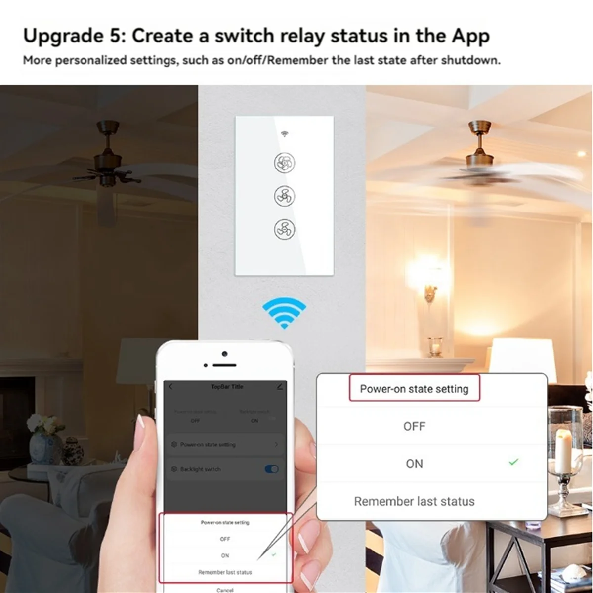 Interruptor inteligente para ventilador de techo, dispositivo con WiFi, Control remoto inalámbrico por aplicación Smart Life/Tuya, velocidad continua, versión estadounidense B