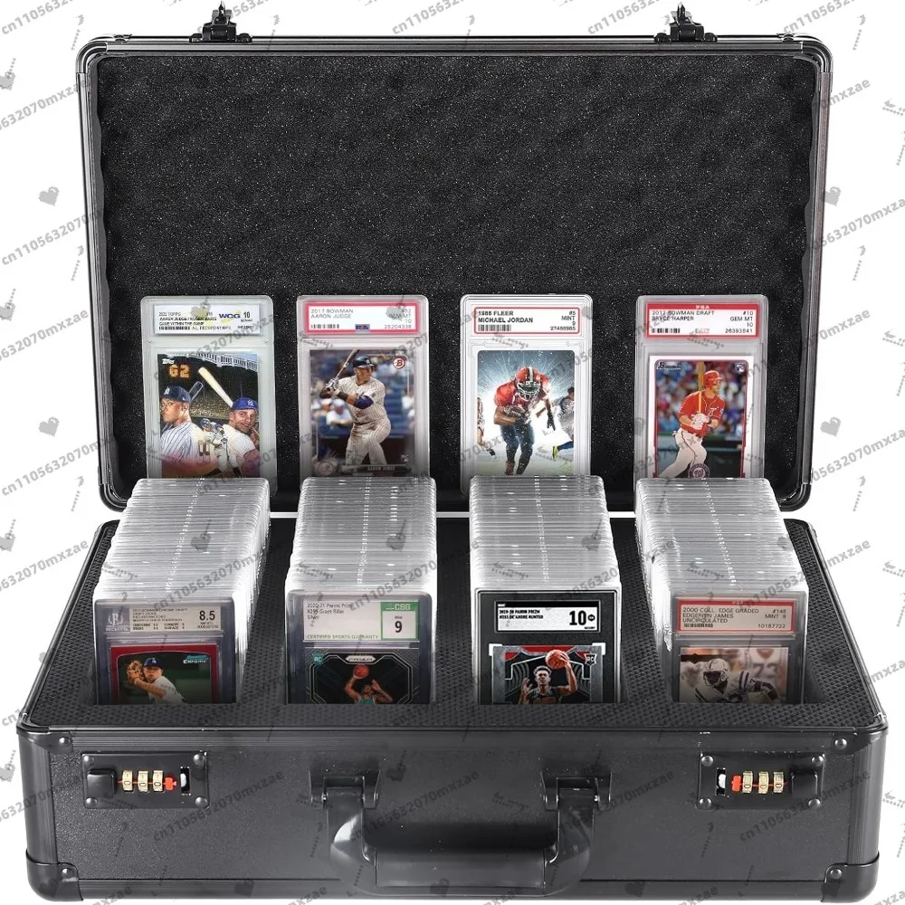 

Professional 4-Row Graded Card Case, Lockable Display Holder for PSA Beckett Slabs, Secure Sports Card Storage Box