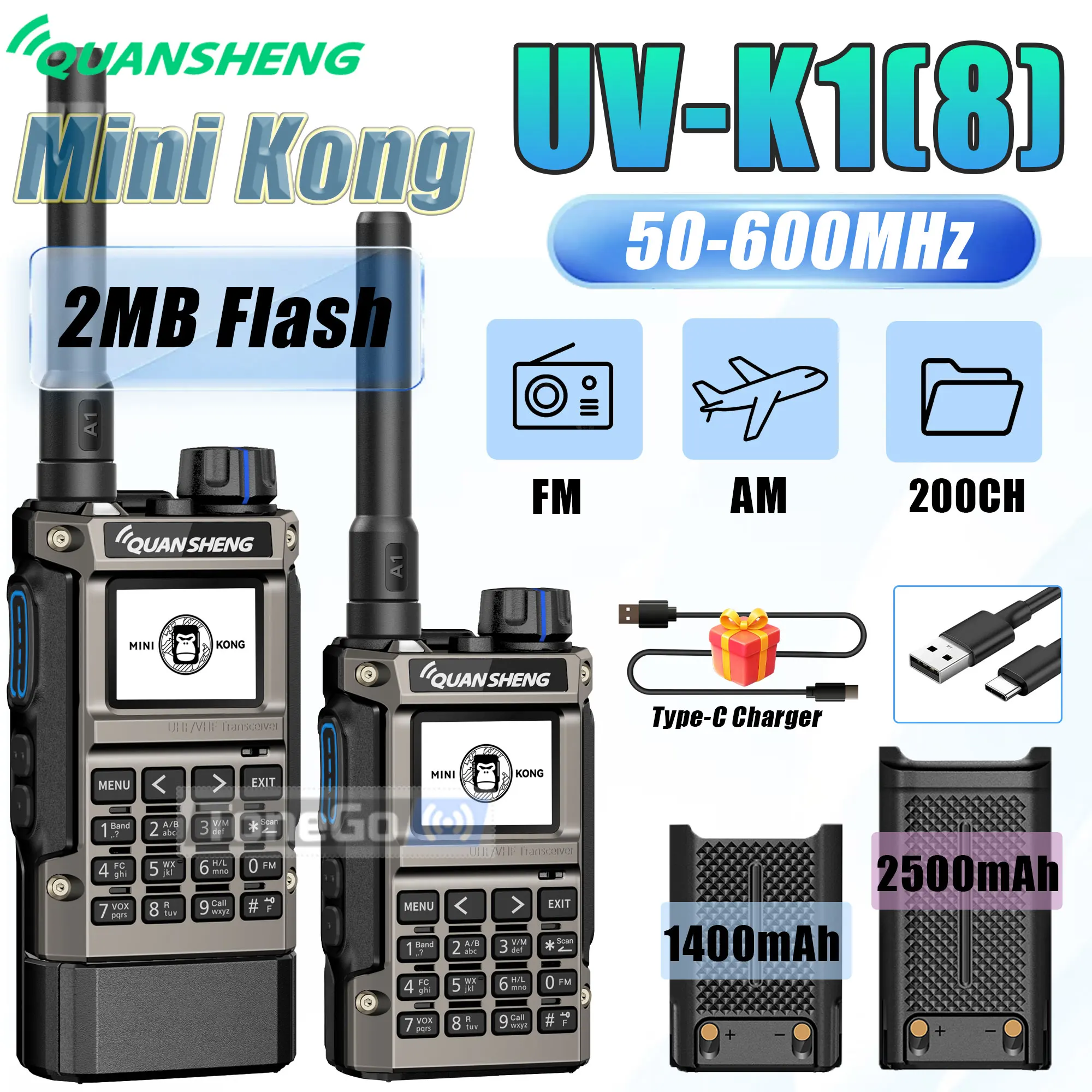 

Quansheng UV-K18 Walkie Talkie Mini Kong 2MB Flash 50-600MHz Multi-band Support USB-C Programming And Charger Ham Two Way Radio
