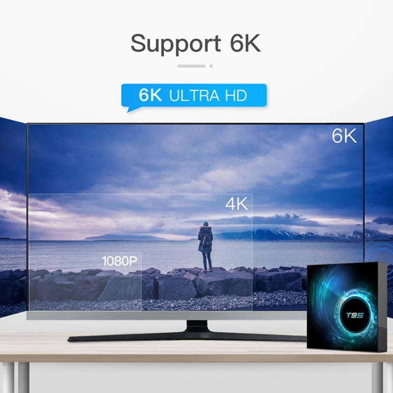 Best-T95 Smart TV Box 6K 2.4G & 5G Wifi Support BT 6K 32Gb 4K Quad Core Android 10 Set-Top Box Media Player(EU Plug)