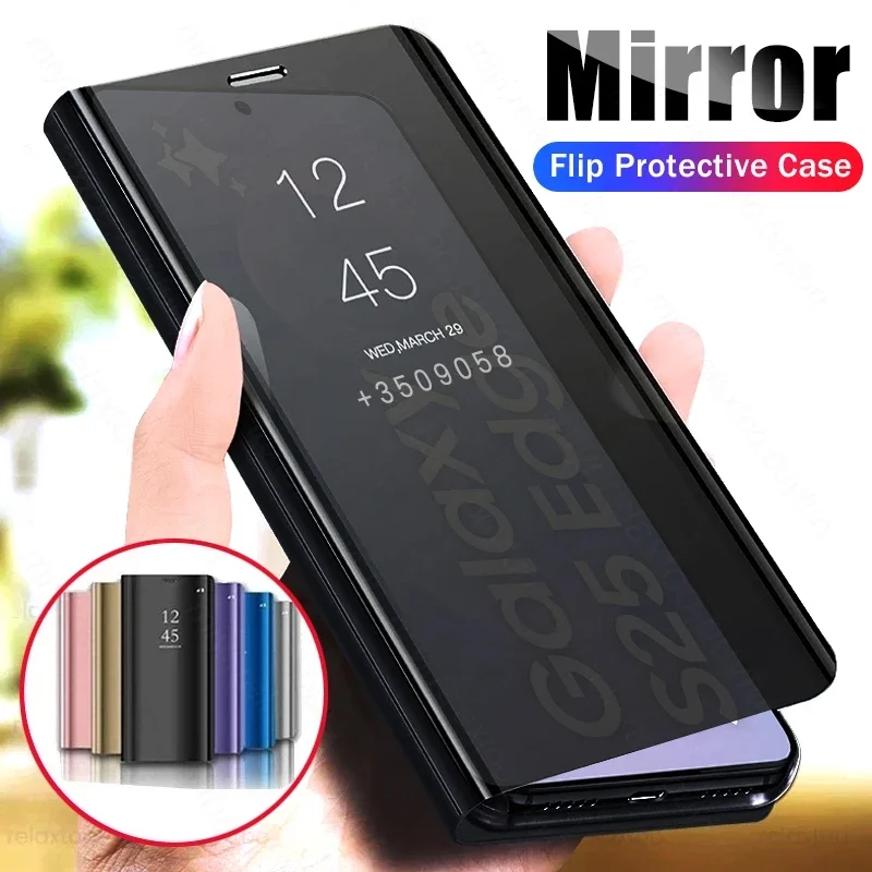 Luxus Smart Spiegel Flip Leder Abdeckung für Samsung S25Edge S25 S24 S23 Ultra S24FE A56 A36 A55 Magnetische Buch Stehen Schützen Abdeckung
