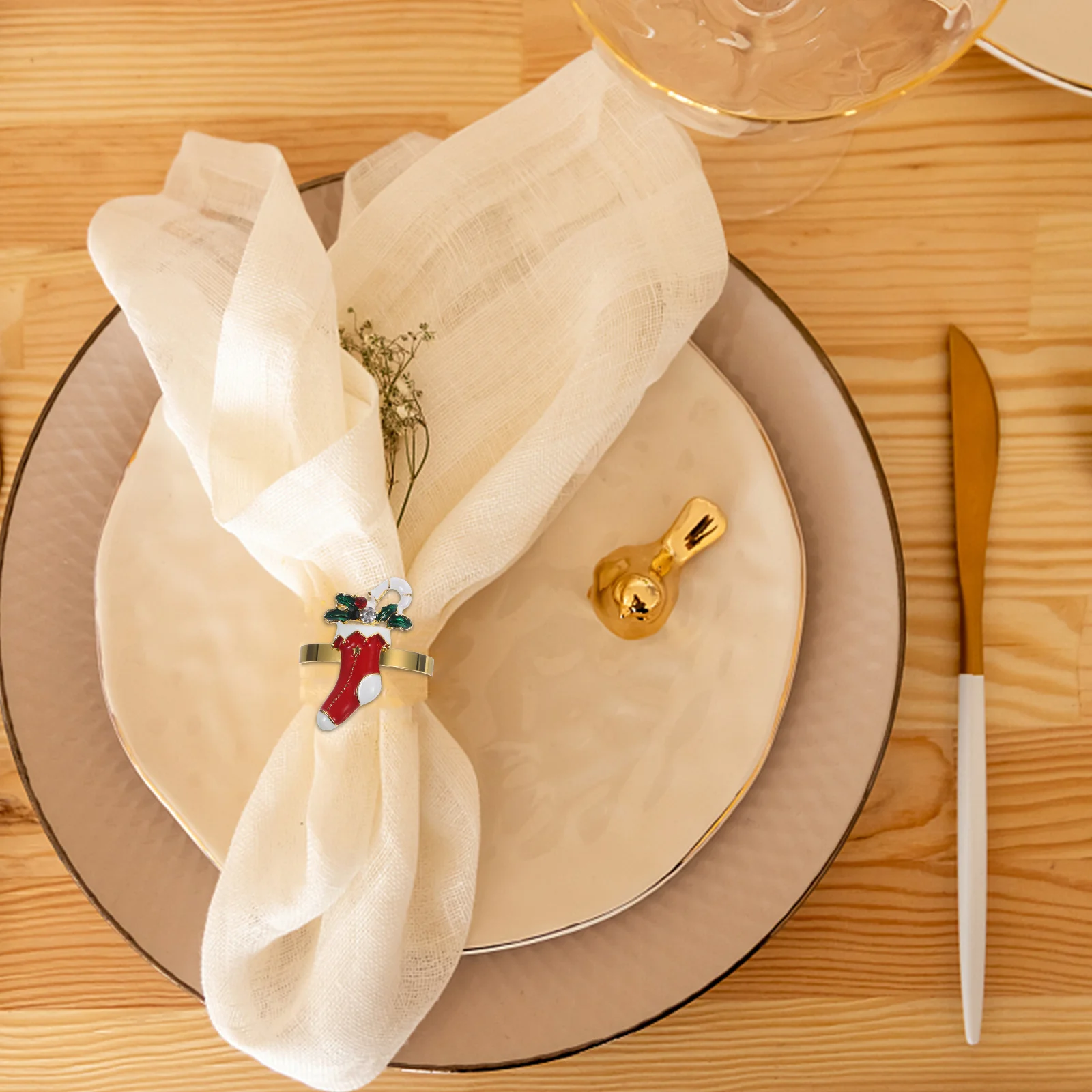 

6Pcs Christmas Napkin Rings Boot Shape Gold Metal Holiday Table Decor Party Wedding Dining Napkin Rings Serviette Buckles