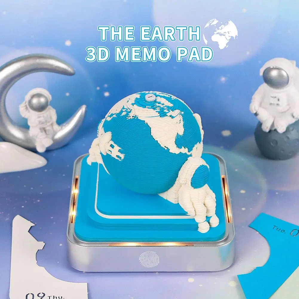 3D Sticky Notes Of Astronauts And Earth Paper Sculpture Calendar With Lights Craft Notepad Memo Pad Block Notes Paper Xmas Decor